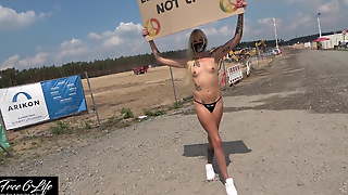 Nude protest in front of Tesla Gigafactory Berlin, Pornshoot