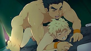 Anime blonde boy having fun with older man