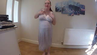 Pregnant wife does striptease in Maternity Dress