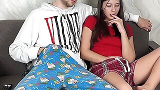 Step Sister Sits On Step Brother And Rubs Her Pussy On The Tip Of His Cock But He Accidentally Cum Inside Her!! Creampie