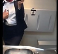 Latina stewardess joins the masturbation mile high club in the throne-room and cums