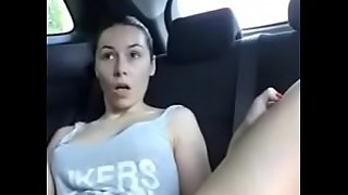 Sexy girl masturbates in the car